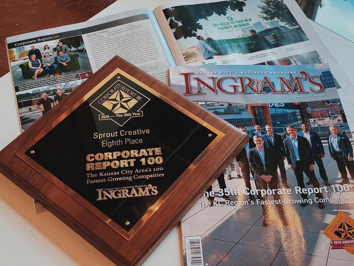 SproutComms's tweet image. Got our @IngramsMagazine this week! It was an honor to be recognized among the top high-growth companies in the Kansas City region. Thanks for the warm welcome KC! #growingKC #sproutingKC #teamsprout #1701McGee #728Kansas #top10ingrams