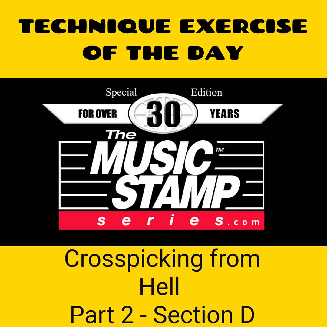 TheMusicStamps's tweet photo. The Crosspicking from Hell Etude continues with Section D of the second part - B and a complete play through of all four sections together in Part B as well. Its a musical workout I have put together that is for advancing players who have worked on my prior picking exercise. https://t.co/4RFXTSLU4f