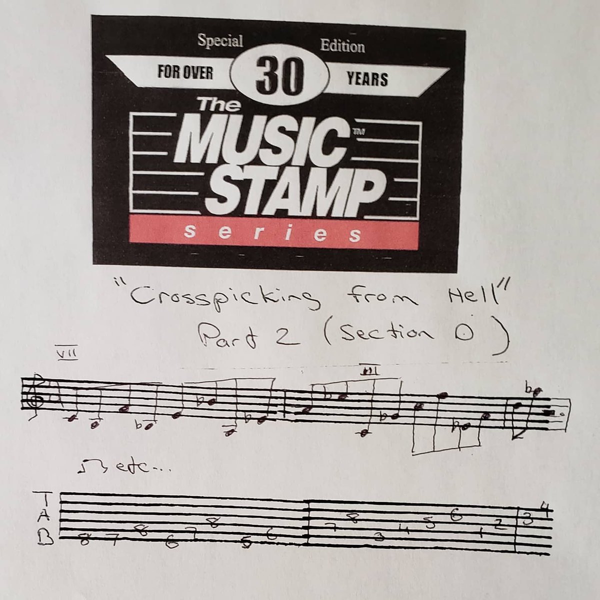 TheMusicStamps's tweet photo. The Crosspicking from Hell Etude continues with Section D of the second part - B and a complete play through of all four sections together in Part B as well. Its a musical workout I have put together that is for advancing players who have worked on my prior picking exercise. https://t.co/4RFXTSLU4f