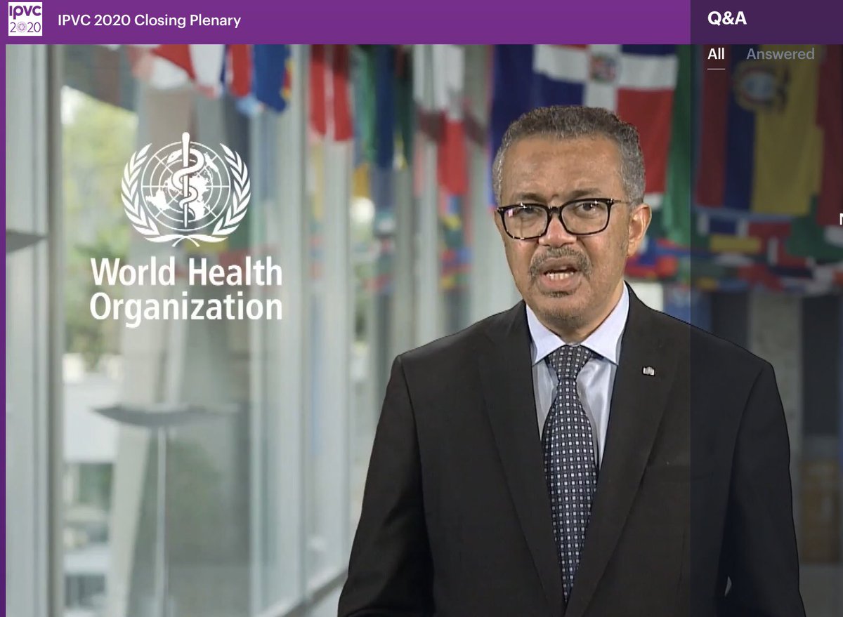 DrNonoSimelela's tweet photo. “Vaccination. Screening. Treatment. Palliative care. We cannot cherry-pick.  We must pursue them all.”
-@DrTedros addresses @IPVSociety #IPVC2020, continuing the Call to Action to eliminate #cervicalcancer.

@WHO
#HPV https://t.co/OjZTYfHb0J
