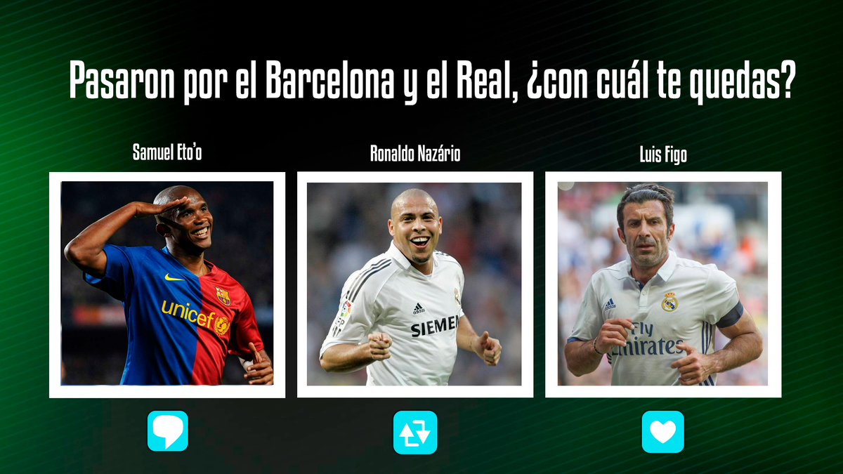 ESPNColombia's tweet photo. Pasaron por el Barcelona y el Real, ¿con cuál te quedas? #ESPNFColombia

Vota así: 

💬  Por  Samuel Eto’o

🔄  Por Ronaldo Nazário

 ❤  Por Luis Figo https://t.co/EGmfymhBCf
