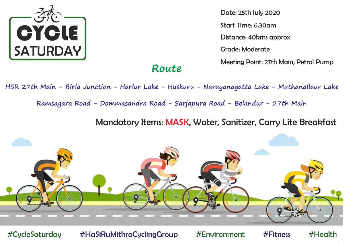KavithaReddyKR's tweet photo. #CycleSaturday plan... about 40kms, hope it does not Rain in the morning!
#Cycling #Fitness #Health #Environment
@WeAreHSRLayout @HaSiRuMithra https://t.co/3bWea8JsZ9