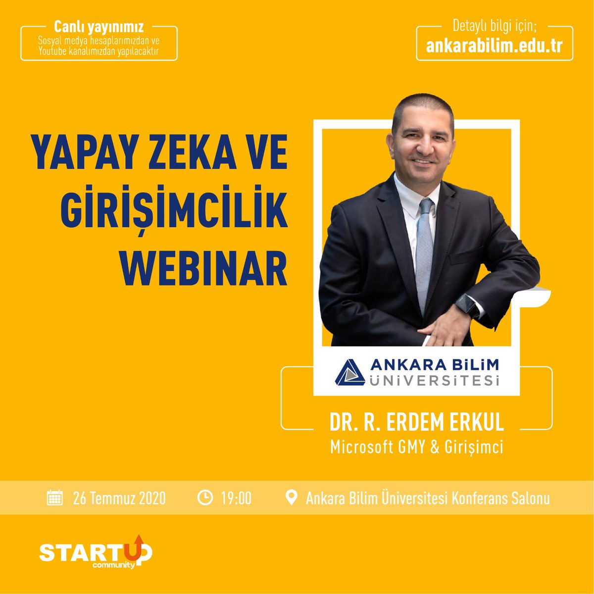 ankarabilimuni's tweet image. Yapay Zeka ve Girişimcilik Webinar’ına sizleri de bekliyoruz! #ankarabilimüniversitesi #yapayzeka #girişimcilik #ankara