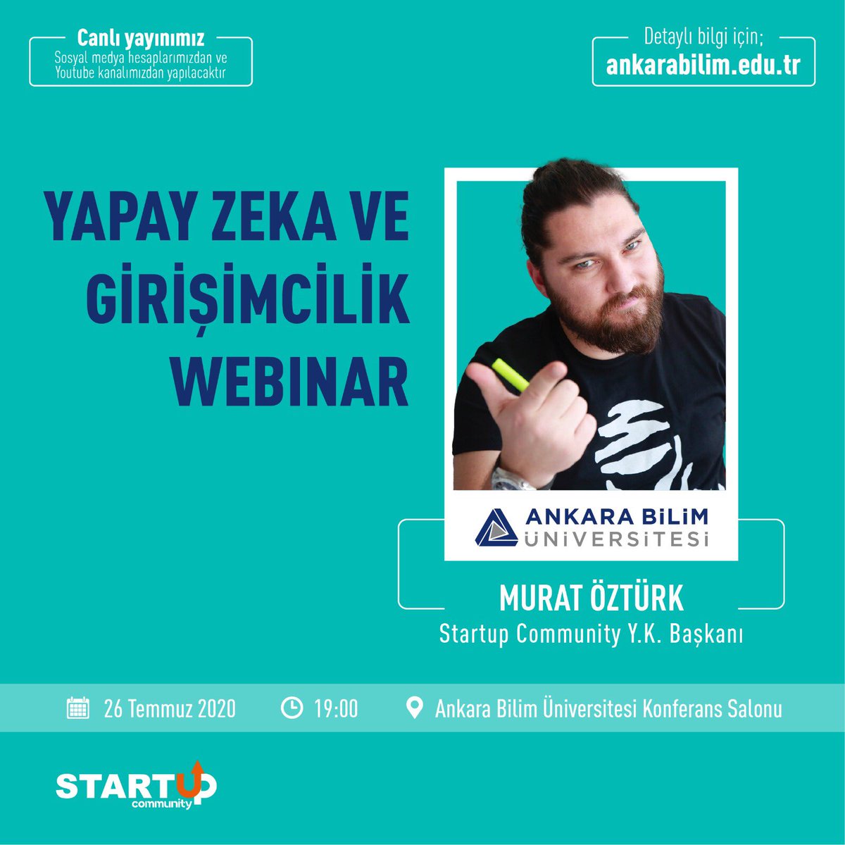ankarabilimuni's tweet image. Yapay Zeka ve Girişimcilik Webinar’ına sizleri de bekliyoruz! #ankarabilimüniversitesi #yapayzeka #girişimcilik #ankara