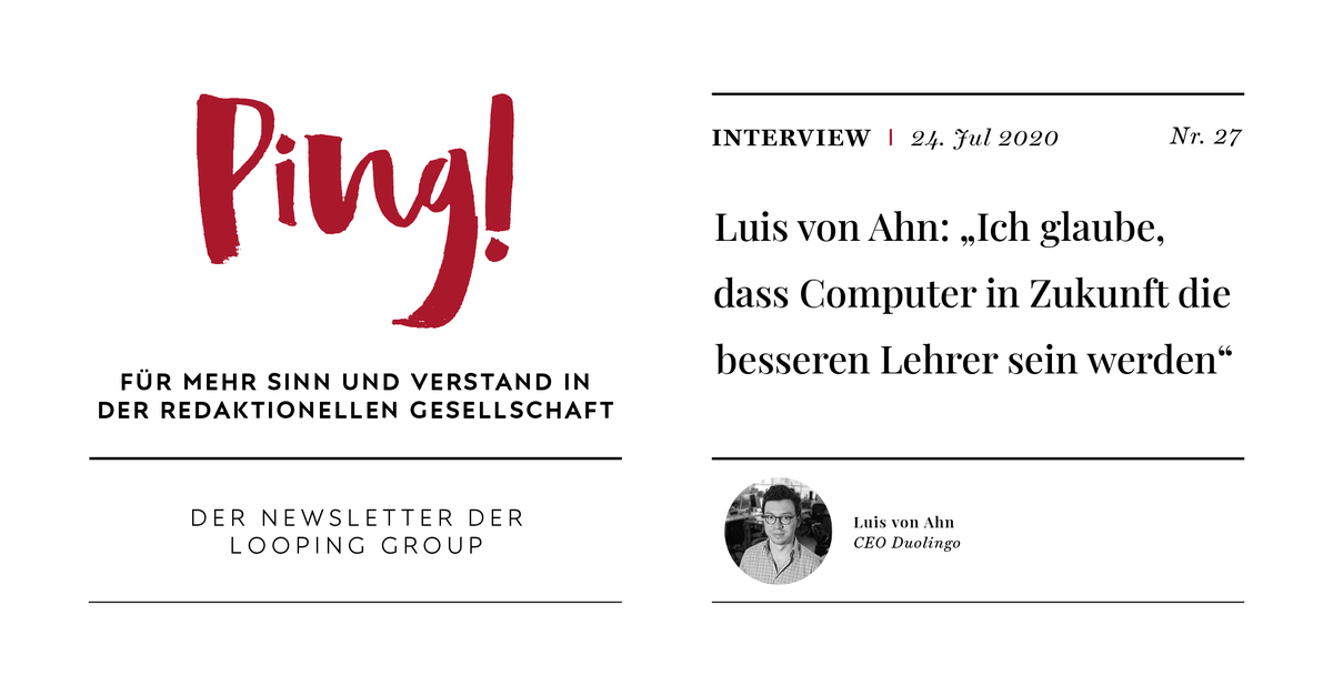 Gute #Bildung darf keine Frage des Geldes sein, sagt <a href="/LuisvonAhn/">Luis von Ahn</a>, CEO <a href="/duolingo/">Duolingo</a>. Im Ping!-Interview erzählt er, wie die Corona-Krise den Zugang zu #Bildung verändert und warum #Computer als #Sprachlehrer beliebter sind als Menschen. Ping! abonnieren unter: looping.group/#newsletterMod…