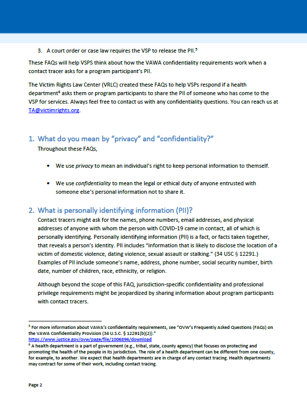Questions about Confidentiality and Contact Tracing? Join VRLC on 8/19 for a webinar on protecting survivor confidentiality during COVID-19 contact tracing, and receive a copy of our NEW Confidentiality and Contact Tracing FAQ!

Register here!: ta2ta.org/webinars/regis…