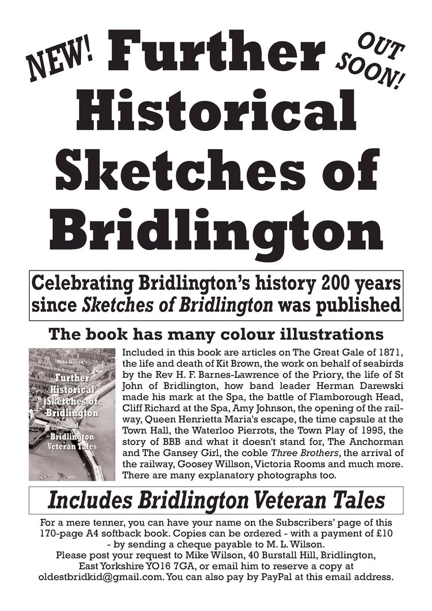 BretlintonHouse's tweet photo. Do you want to know more about Bridlington? Local writer and historian, Mike Wilson, will soon be publishing his latest book "Further Historical Sketches of Bridlington". 

To mark 200 years since "Sketches of Bridlington" was published in 1821

Over 170 A4 pages for just £10.00! https://t.co/6Yc6gnxv4e