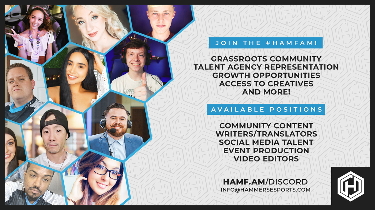 ⚒️ LF STAFF/TALENT ⚒️

Jumpstart your career in esports and grow alongside the #HAMFAM today 👉 hamf.am/discord 👈

💬 Chat with us on Sunday 7/26 @ 3pm EST at the <a href="/MobileEsportsCE/">Mobile Esports Career Expo</a> Career Fair!