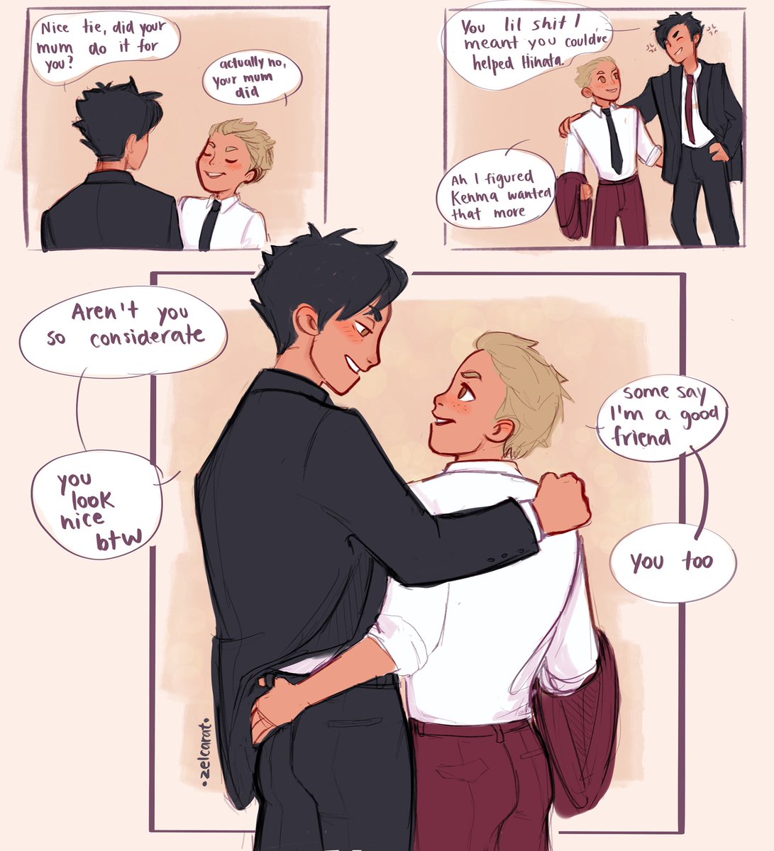 Oh so hot boyfriends in a suit at the company's party
#Haikyuu #kenhina #kuroyaku