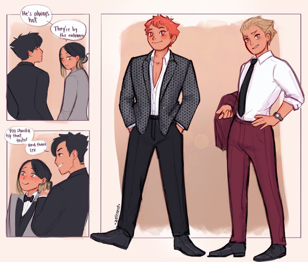 Oh so hot boyfriends in a suit at the company's party
#Haikyuu #kenhina #kuroyaku 