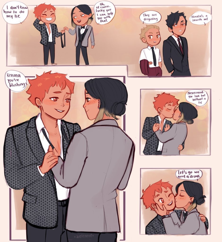 Oh so hot boyfriends in a suit at the company's party
#Haikyuu #kenhina #kuroyaku