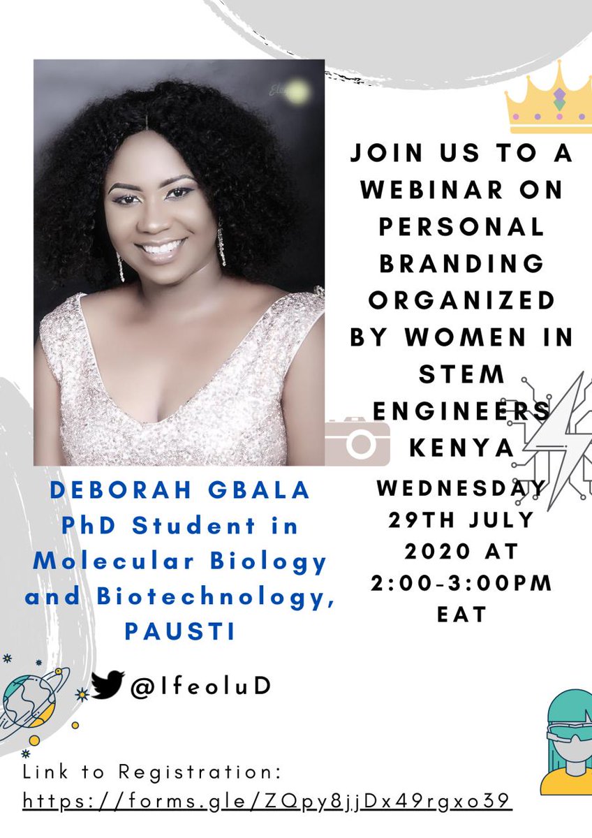 join us for a webinar on #PersonalBranding <a href="/IfeoluD/">Ifeolu Dunmolu</a> 

#WomenInSTEM 

@femedtech <a href="/MusauSelina/">Selina Musau</a> <a href="/rcd_africa/">RCD Africa</a> <a href="/Mentor_Ida/">Ida Ng'ang'a</a> <a href="/WJkuat/">Women In Tech-JKUAT</a> <a href="/womstem_ku/">Women in STEM_KU Chapter</a>