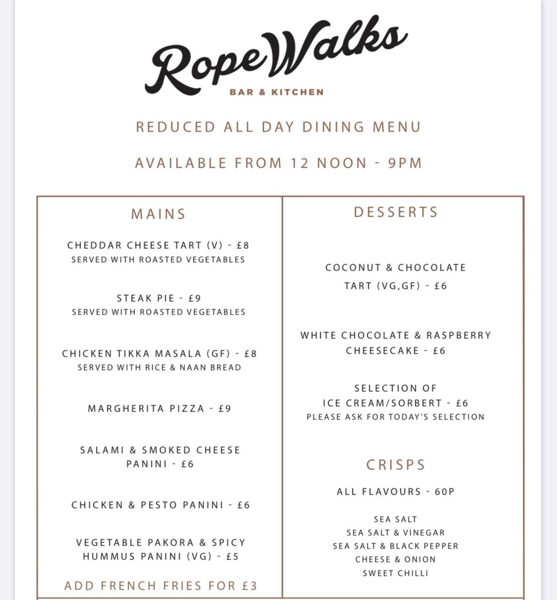 If you want some food with your drinks at Ropewalks we are running a reduced menu whilst we get used to being reopen again - pizza, pie and fries have all been added this week. Visit our website to make your reservation today!👍 ropewalksbarandkitchen.com #liverpool