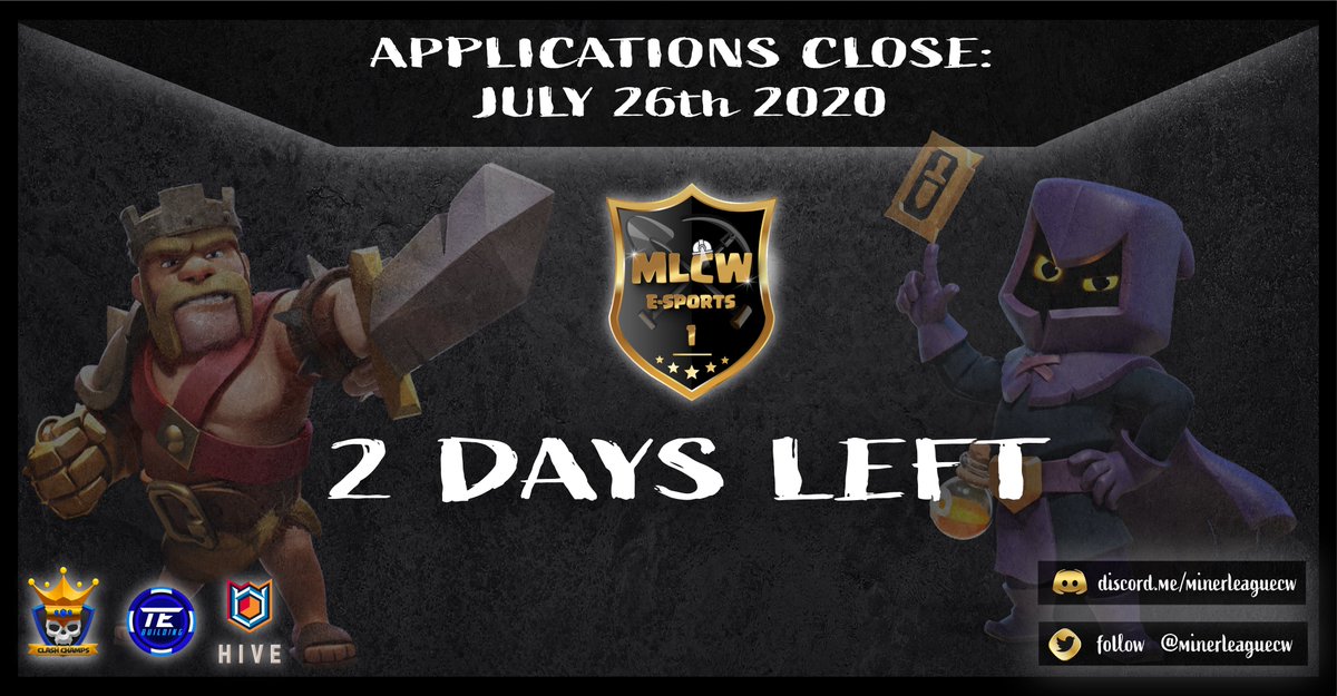 MinerLeagueCW's tweet photo. Time is running out, apply today for MLCW E-Sports Season 1 for your chance at $1,250!

S1 E-Sports Application Form
https://t.co/V8mVVh4ZX4
Applications will close July 26th 11:59pm EDT https://t.co/K8pvkNRHDq