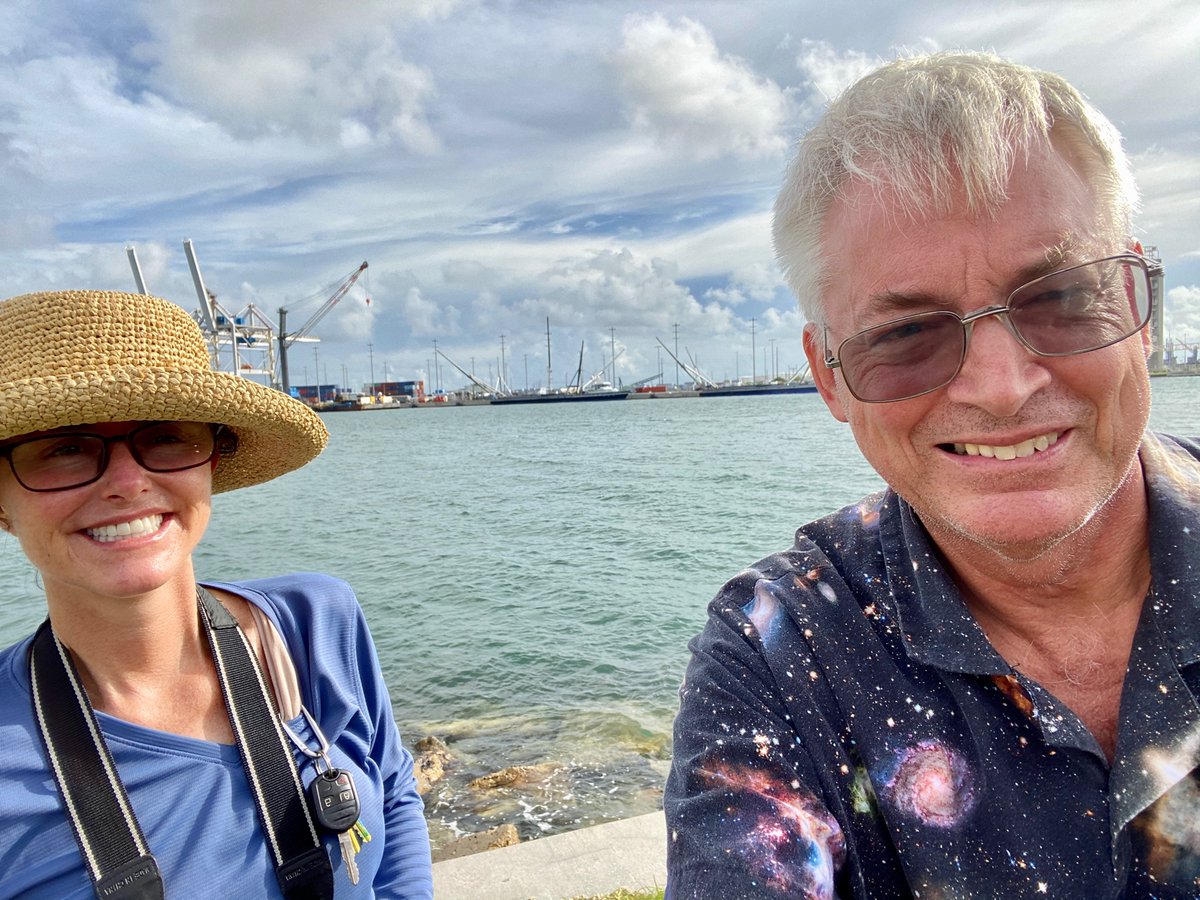 ken_kremer's tweet photo. Was pleasure to meet 1 my big fans ! teacher @kimzocco !!By chance as both caught #SpaceX payload fairings being hoisted off #gomstree & #GoMsChief behind us @PortCanaveral/and again 4 booster b1058.2 return this AM atop which they launched #AnasisII & historic #demo2 @Nasa Astro https://t.co/qVd1runyMe