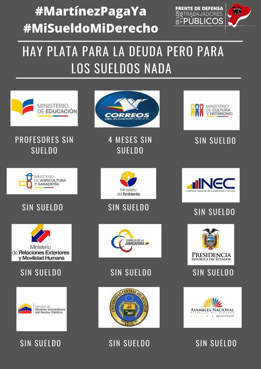 JInmobiliar's tweet photo. Mientras ellos pagan deuda a los grandes poderes, nosotros/as no podemos pagar comida ni medicinas para nuestras familias! #MiSueldoMiDerecho #HuelgaNacionalEc #MartinezPagaYa https://t.co/aK1OvPq28j