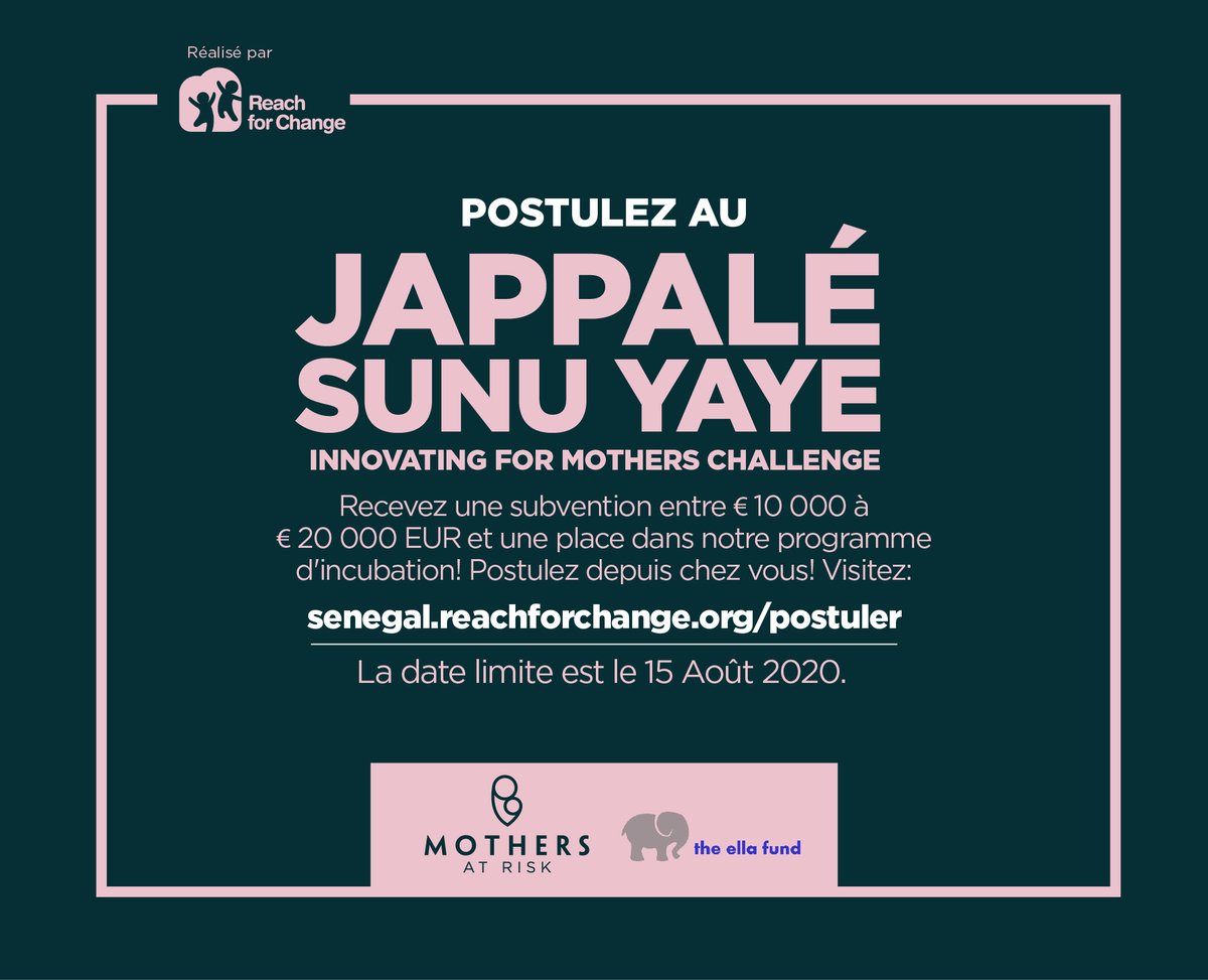 R4C_Senegal's tweet photo. Avez-vous une innovation sociale qui pourrait apporter des changements cruciaux à la santé maternelle et néonatale au #Sénégal? Postulez au #InnovatingforMothers challenge pour booster l'impact de votre entreprise sociale! https://t.co/nknOCZ87dy
#JappaléSunuYaye #kebetu https://t.co/Ukpetp08Zk