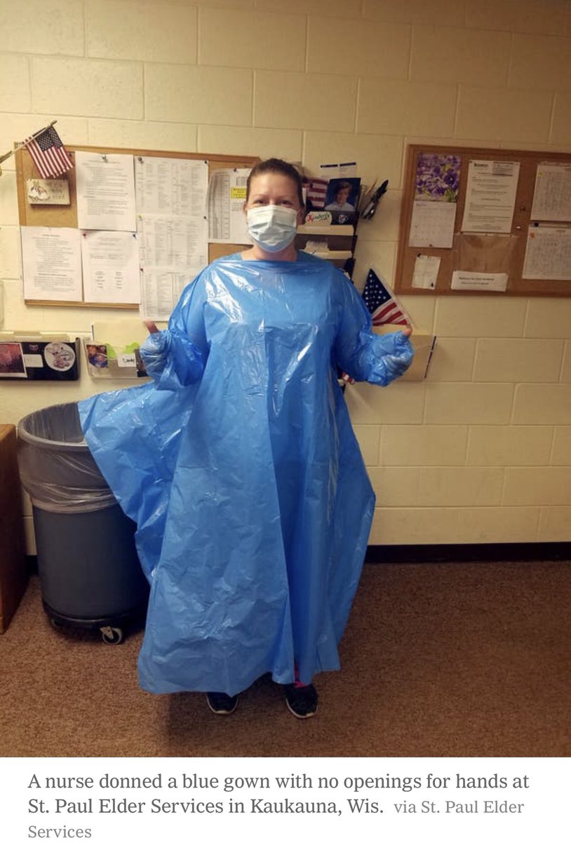DrEricDing's tweet photo. What dystopian country is this???

Nurses forced to use “plastic isolation gowns without openings for hands that require users to punch their fists through closed sleeves” + tape! A tarp?

FEMA sends faulty protective gear to nursing homes battling virus.  https://t.co/mvMelhsBUQ https://t.co/w2JMMNxyIH