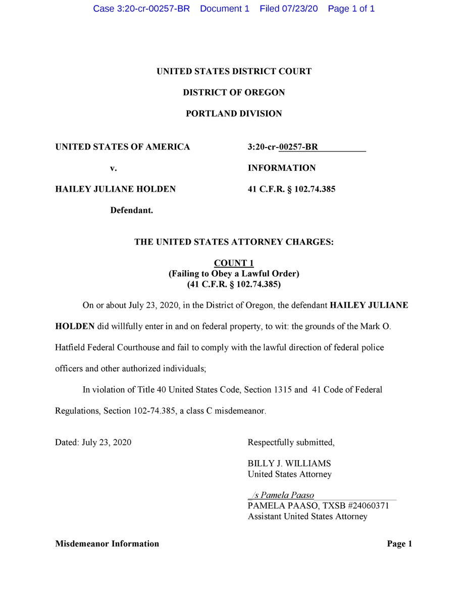 Charges filed against a 7th person (for failing to obey a lawful order):  https://www.courtlistener.com/recap/gov.uscourts.ord.153719/gov.uscourts.ord.153719.1.0.pdf