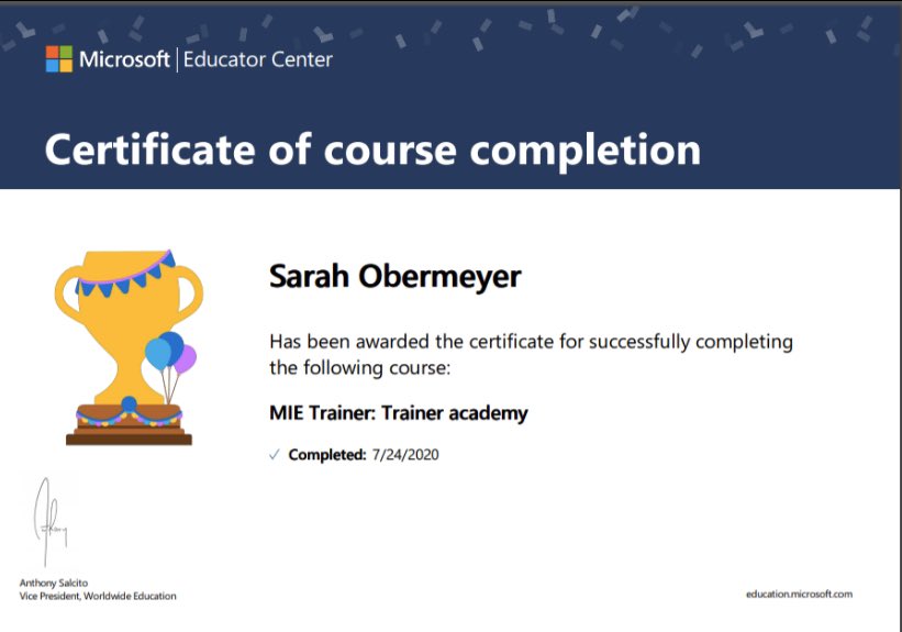Finishing up the summer with MIE GRADUATION  on <a href="/MicrosoftTeams/">Microsoft Teams</a> 🎉 Done + Done! Thank you <a href="/dixiegatorgirl/">Dixie Harper</a> + <a href="/DrCarrollcares/">Shannon Carroll</a>! #mie <a href="/Office365/">Office 365</a> <a href="/Hasty_Huskies/">Hasty Fine Arts Acad</a> <a href="/MicrosoftEDU/">Microsoft Education</a> <a href="/CherokeeSchools/">Cherokee Co. Schools</a>