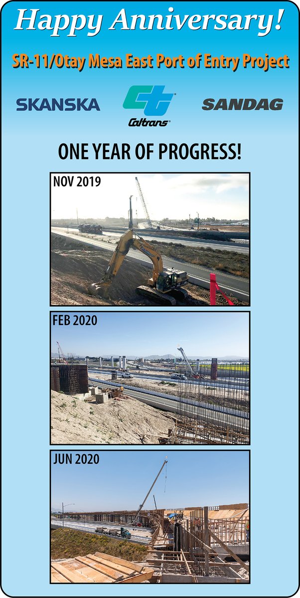 Congrats Caltrans <a href="/SkanskaUSA/">Skanska USA</a> <a href="/SANDAG/">SANDAG</a> SR-11 Construction team! 1 year building new highway &amp; connectors, overcoming challenges with zero time lost for safety accidents/injuries in #OtayMesa

Construction is 79 days ahead of schedule. #Transportation infrastructure for the future!
