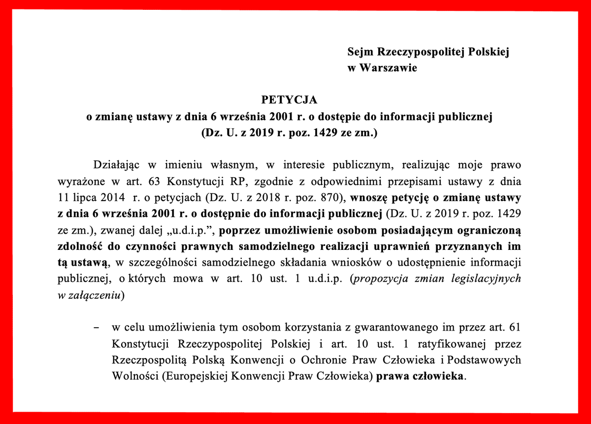 TymonRadzik's tweet photo. Petycja o zmianę ustawy o dostępie do inf. publ. już w Sejmie 👇 Choć zgodnie z #EKPC prawo do wiedzy o działaniach władzy ma każdy, NSA uznało, że zawsze potrzebna jest zgoda przedst. ustaw.
Interwencja prawodawcy jest konieczna, by zapewnić realizację #PrawaCzłowieka❗️@Adbodnar https://t.co/UzDayBL8cW
