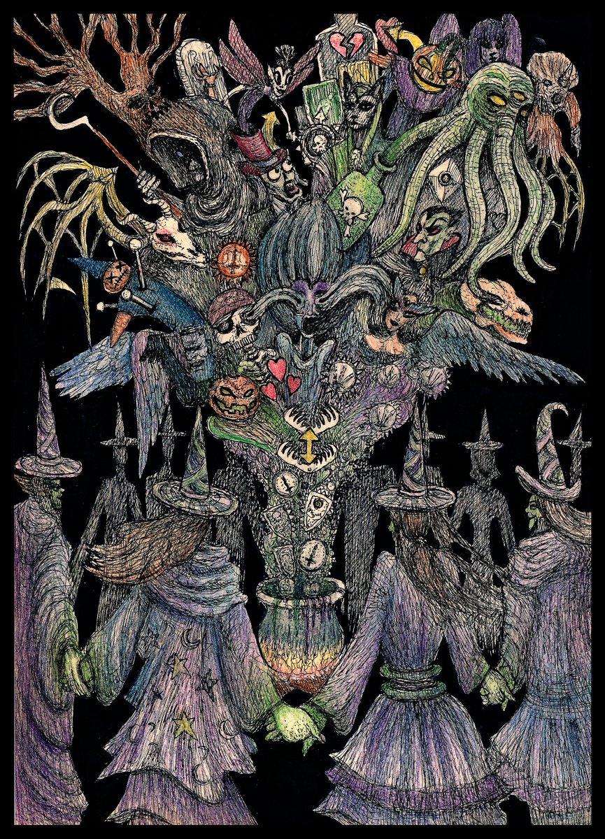 AntonConstanti's tweet photo. @Dillaconda_ @Wizard101 @WArt101 @faeriequeenss Maybe I'll think about it, I want to think of some kind of new/interesting scenario related to wizard101. Here's a drawing I did a few months ago with all of the Death Spells in one https://t.co/IspAhw6IPM