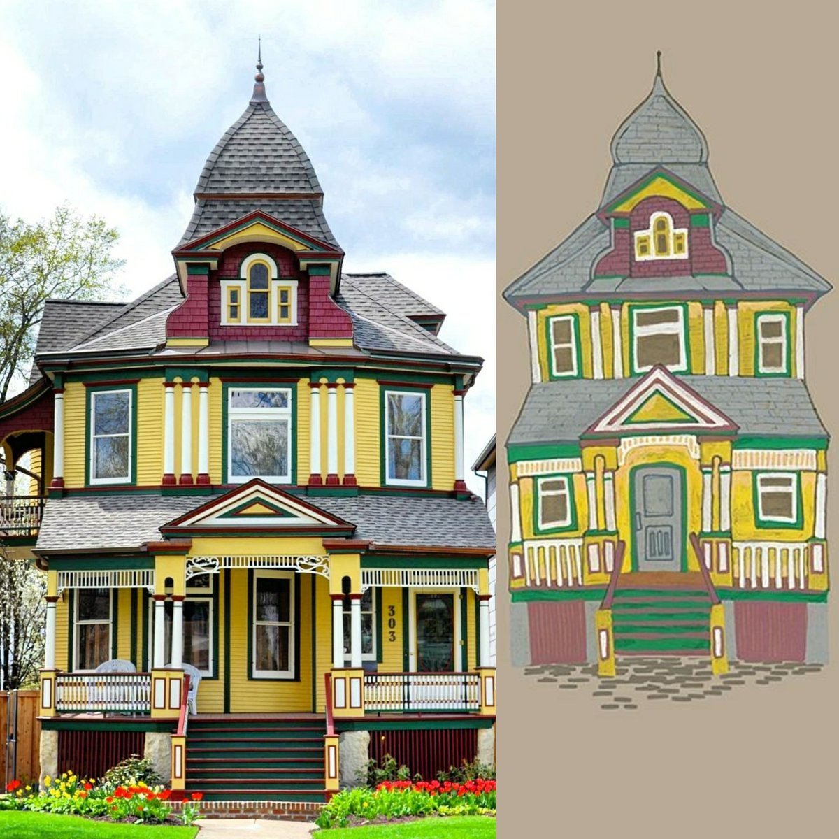 Remembering how an artist was inspired by one of my old house photos from my old house Instagram. This home located at 303 S. Humphrey Avenue in the Ridgeland-Oak Park Historic District was built in 1880.
