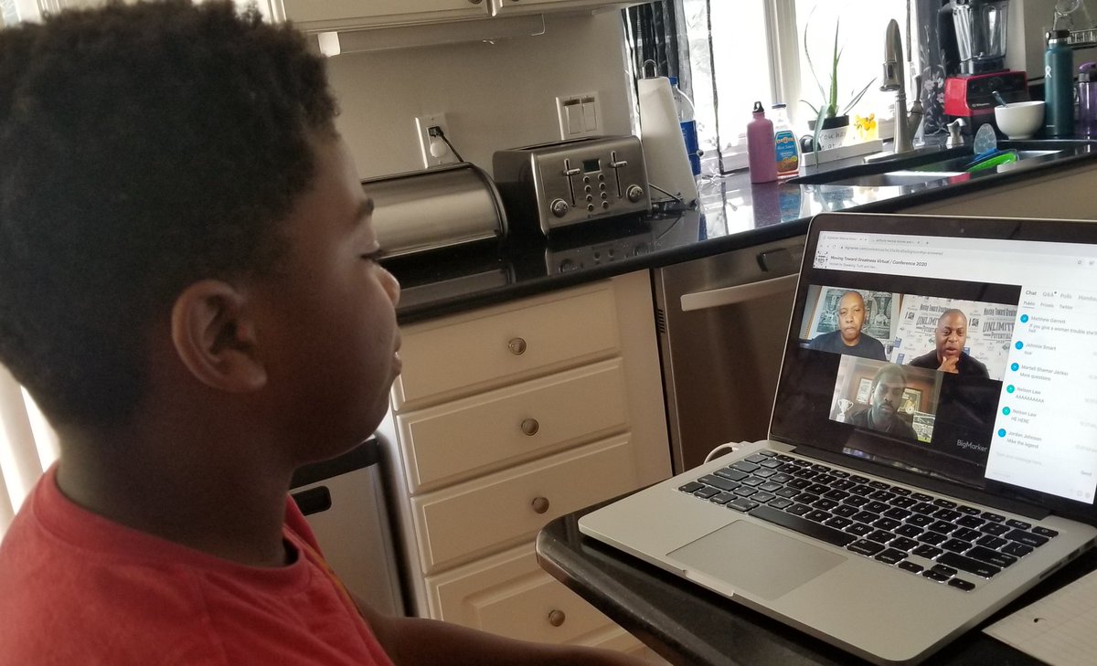SWMcMullan's tweet photo. @RJMotivates Thank you for the awesome weninar today. My 13-year-old son was blessed to participate! I appreciate all the speakers @GaryBrackett58 @calvinmackie @MichaelVick @marclamonthill @Ernestomejia for pouring into these young people!! #MovingTowardGreatness https://t.co/OlmM7g8IhC