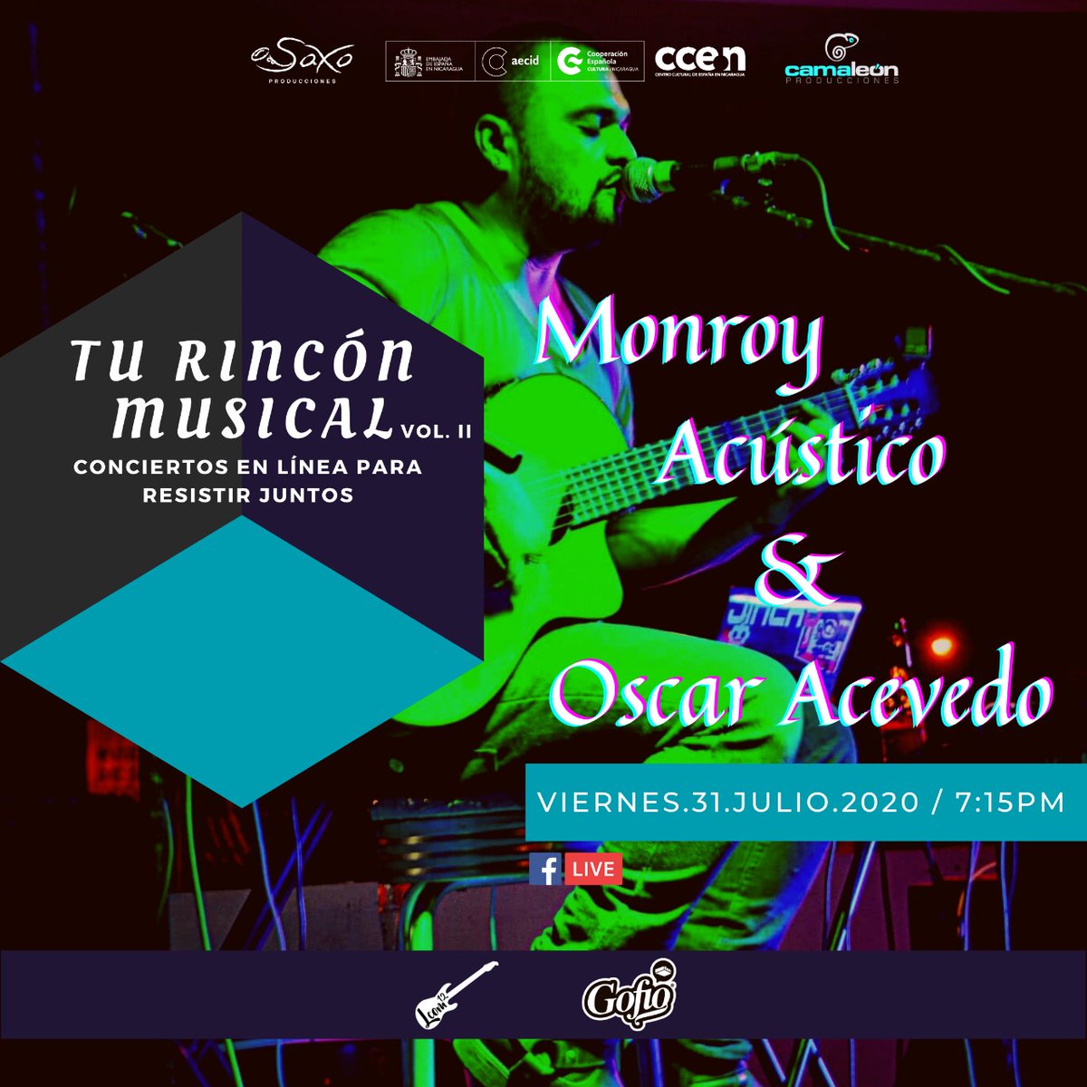 JosuemMonroylml's tweet photo. Nos vemos este 31 de julio 
@ProduccionSaXo #electroacustico #acustico #DesdeCasa @camaleon_pro @CCENicaragua https://t.co/ICVdn6YCHg