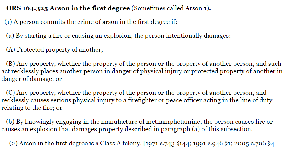 Starting with the most serious, First Degree arson is as follows: /7