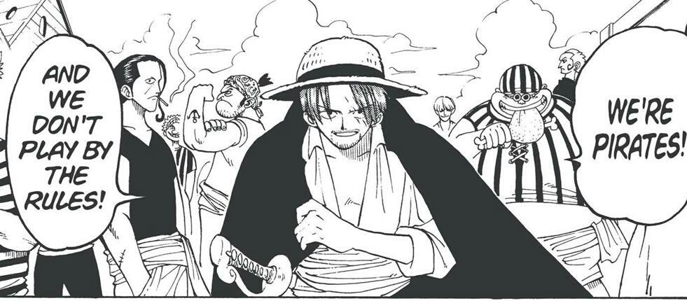 1. chapter 1 to the end of Orange town, we see how much shanks inspired luffy in chapter 1 and from here you'll see the subtle progression and the amount of characterization shanks added to luffy