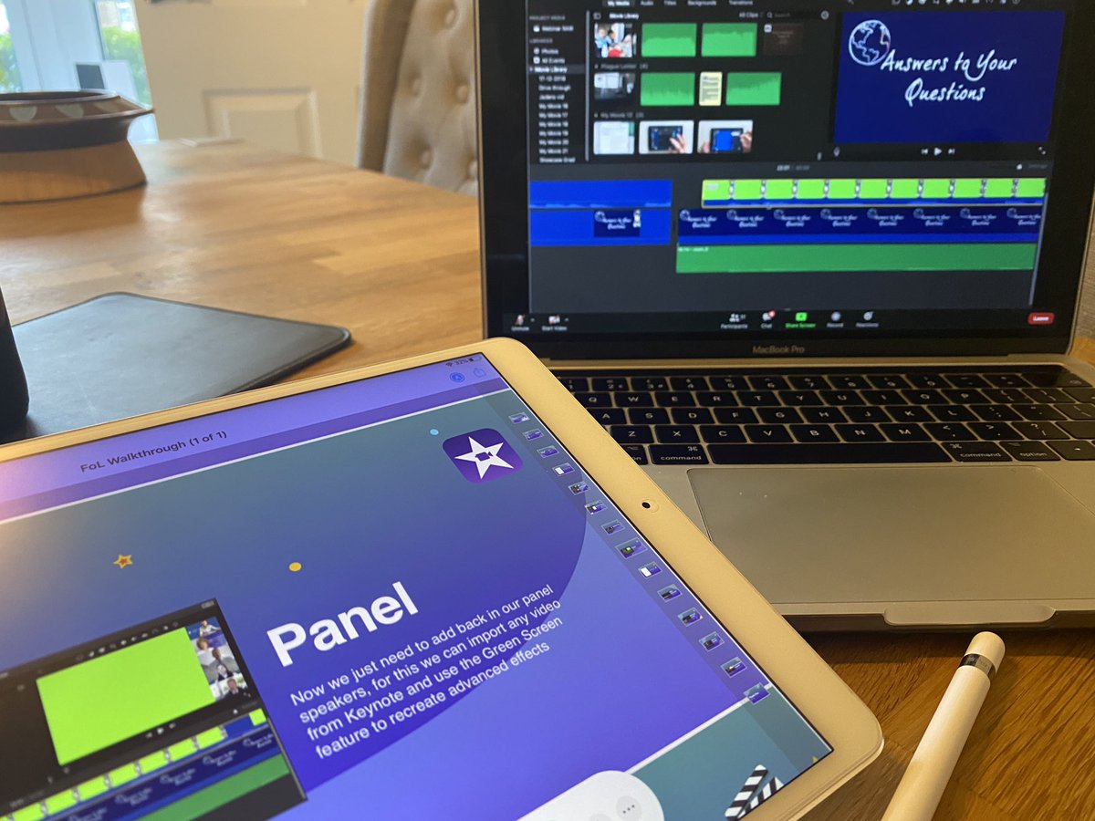 MarcWithersey's tweet photo. Wowsers! Videos in Keynote, Green background, iMovie green screen. Mind blown. That’s how you get a talking head video Keynote presentation then?! @siobhan_tolson I know how! #ADE2020 https://t.co/2IF12XT3T1