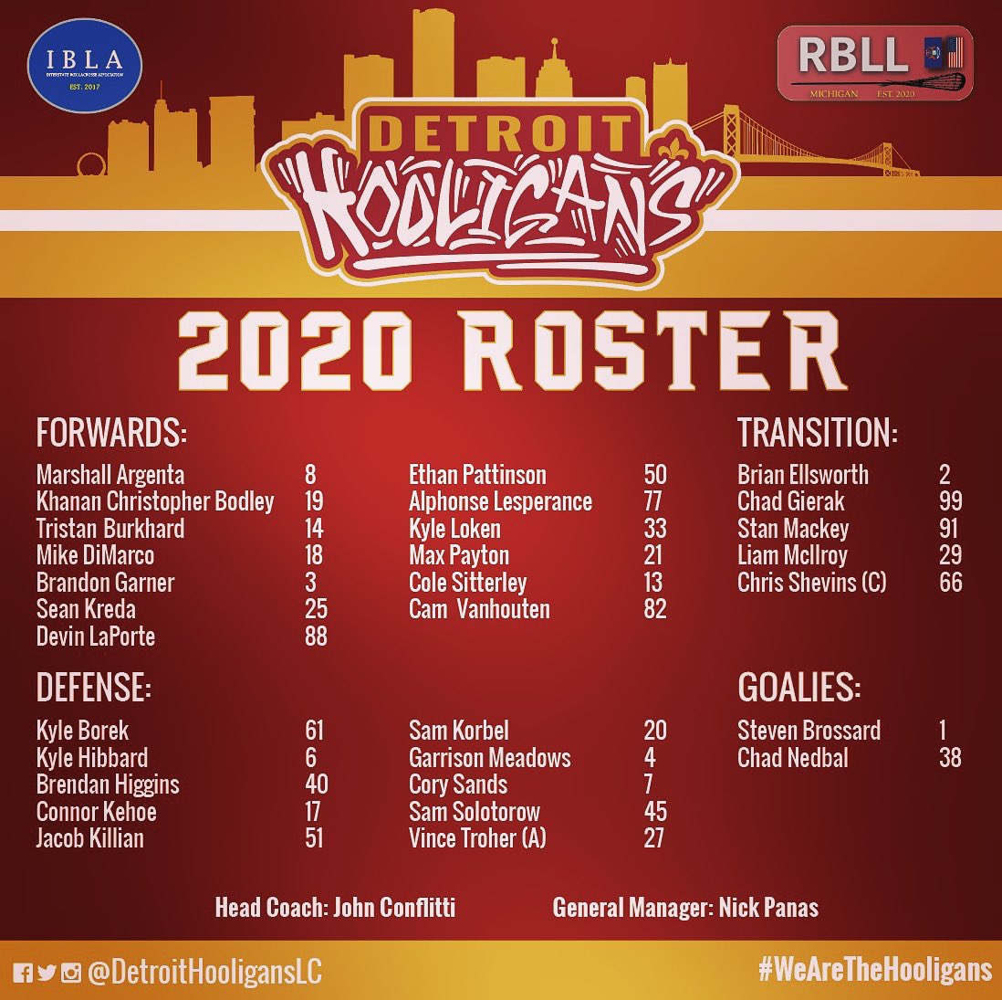 dethooliganslc's tweet photo. The 2020 Hooligans roster is locked in and ready to go for the season! Our best of 7 playoff series kicks off this weekend! #WeAreTheHooligans #RBLLMichigan #PlayBox https://t.co/zEqgLmVrS8