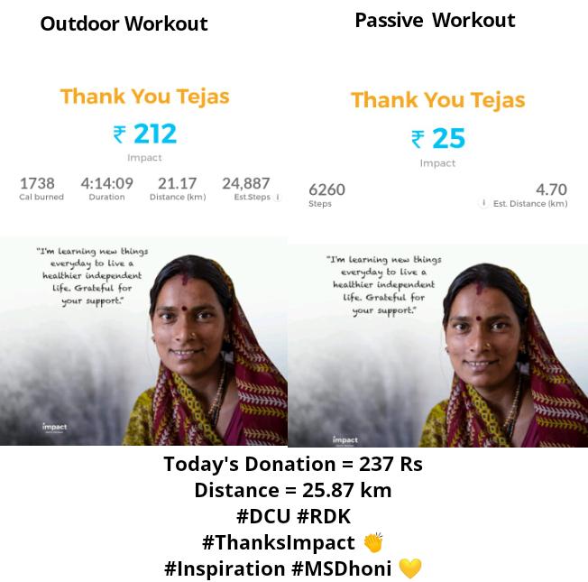 tejasmishra1997's tweet photo. I raised โน 237 (today) for my society & nation #walking with #Impact app. Thanks to #Vedanta for sponsoring my @Impact_App_ workout. #WalkToContribute #WeFightCorona ๐ฎ๐ณ @msdhoni #TheInspiration ๐ #WomenEmpowerment ๐ https://t.co/qXmvRbu0qC