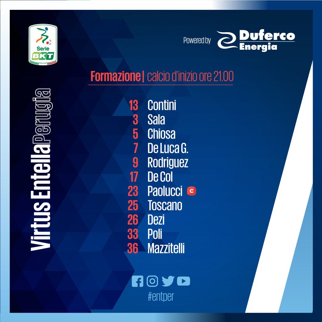 V_Entella's tweet photo. β½οΈ Lβundici scelto da Mister Boscaglia!
#unasolasquadrra #ENTPER @Lega_B https://t.co/aNv8GfKJQn