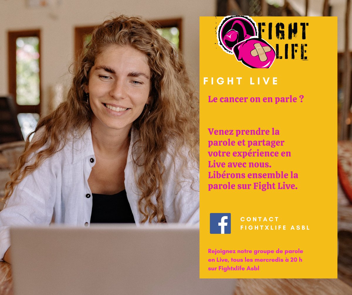 FightxlifeAsbl's tweet photo. Viens nous rejoindre sur Fight Live pour partager ton expérience, ton vécu ou tes conseils autour du cancer et de la maladie 😷😷. 
Nous sommes à ton écoute et ensemble libérons la parole sur les sujets tabou 🤭
Un partage, c’est aussi un soutien 😉#cancer #maladie #tabou #sante https://t.co/F3KEVdEUft