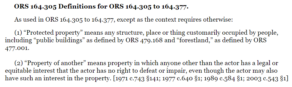 Arson in the second is best defined as "intentionally burning any type of building, or another person's property if the damages are $750 or up." And we look again to the definition for "property of another" which is "Property someone else has an ownership interest in" /13