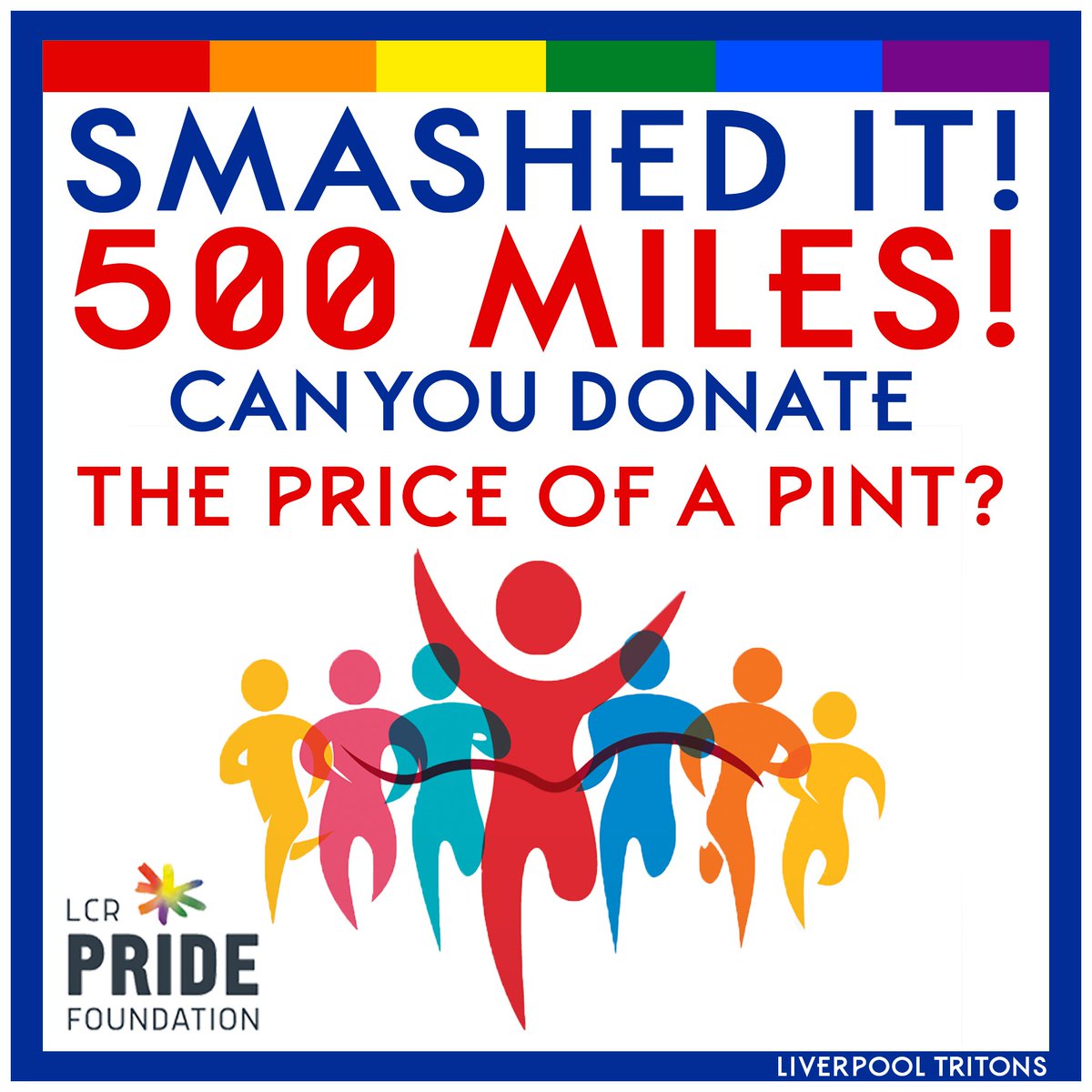 O2Tritons's tweet image. We did it! We did over 500 miles ahead of @LCRPride MarchONline tomorrow!
Thanks to everyone who's sponsored us so far, but we still need your help to reach our £500 target! So please, this Pride weekend, spare us the price of a pint for @LCRPride at gofundme.com/f/p9chy-liverp…