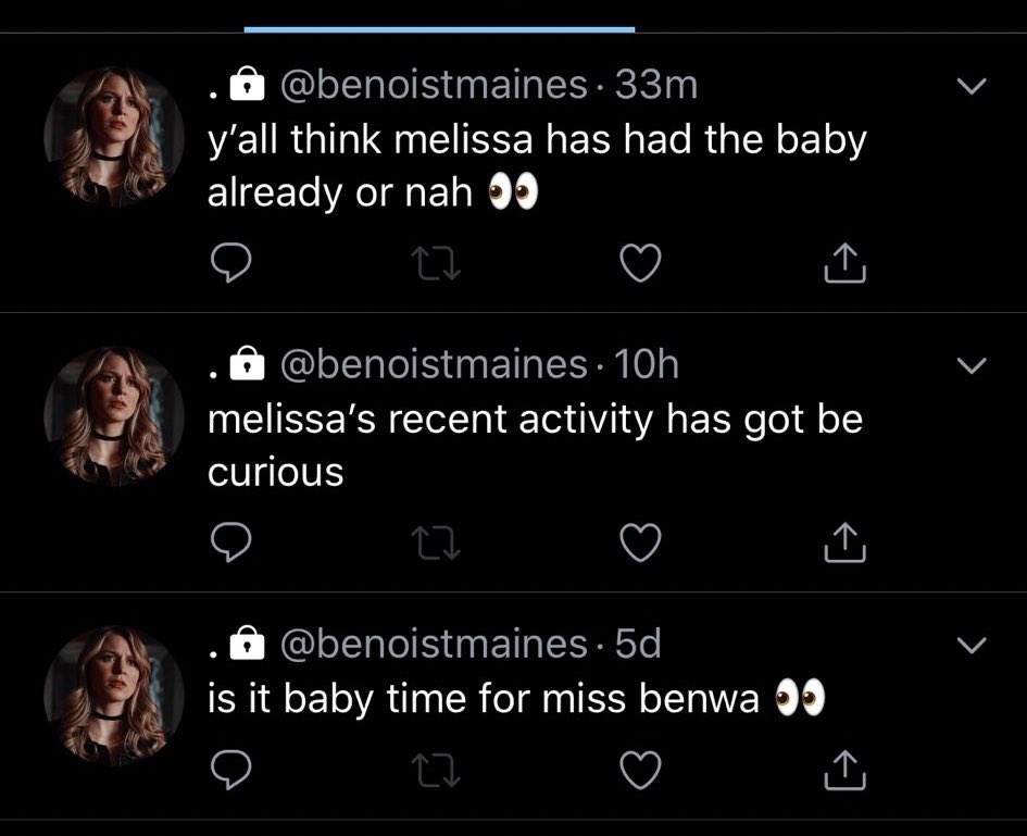 secondly she’s been known to call out invasive melwood fans (rightfully so) BUT then will turn around be grossly invasive herself...constantly asking if her baby has been born, always posting abt the baby it’s like her own..(these screenshots were sent to me) (1/3)