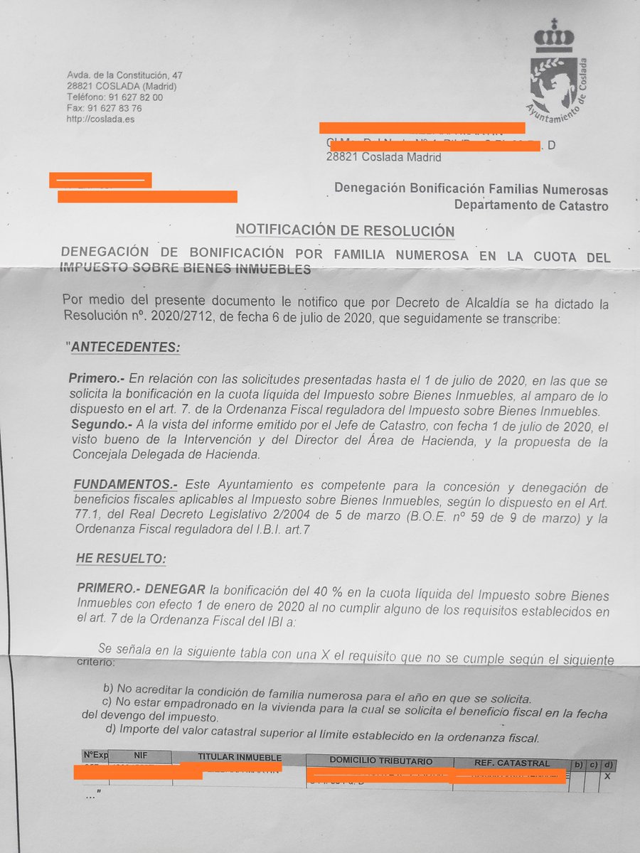 nulanuza's tweet photo. El @Ayto_Coslada no ayuda a las familias numerosas.  El único beneficio que tenemos y nos lo quita porque quiere que vivamos hacinados. Vivimos en un piso no en un chalet. Una vergüenza. Así animamos a tener hijos! https://t.co/yqqLmalZBZ