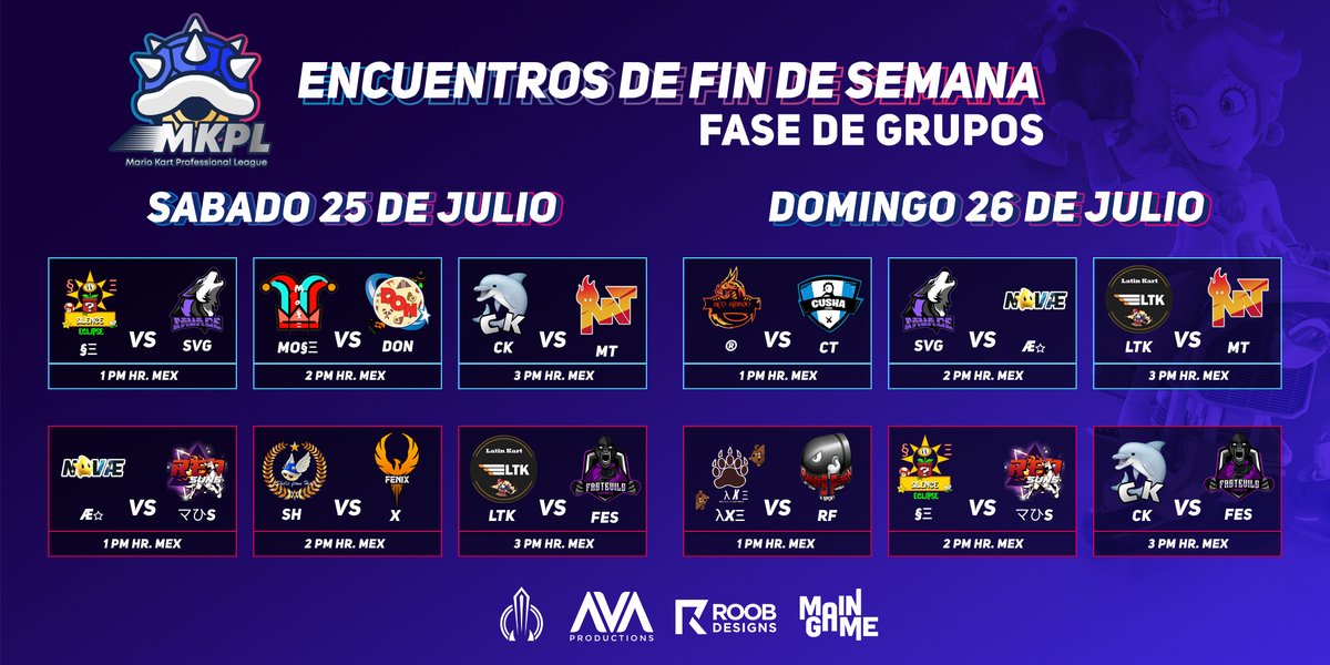 LATAMChamp's tweet photo. 🍄Tenemos como sera la fase de grupos de los días sábado y domingo ¿Cuál es tu predicción de estos partidos? 

📌Transmisión: https://t.co/puNVxFADox

⏰A partir de las 13:00 hs MX

#MarioKart #MKPL https://t.co/wiMRgd1jzC