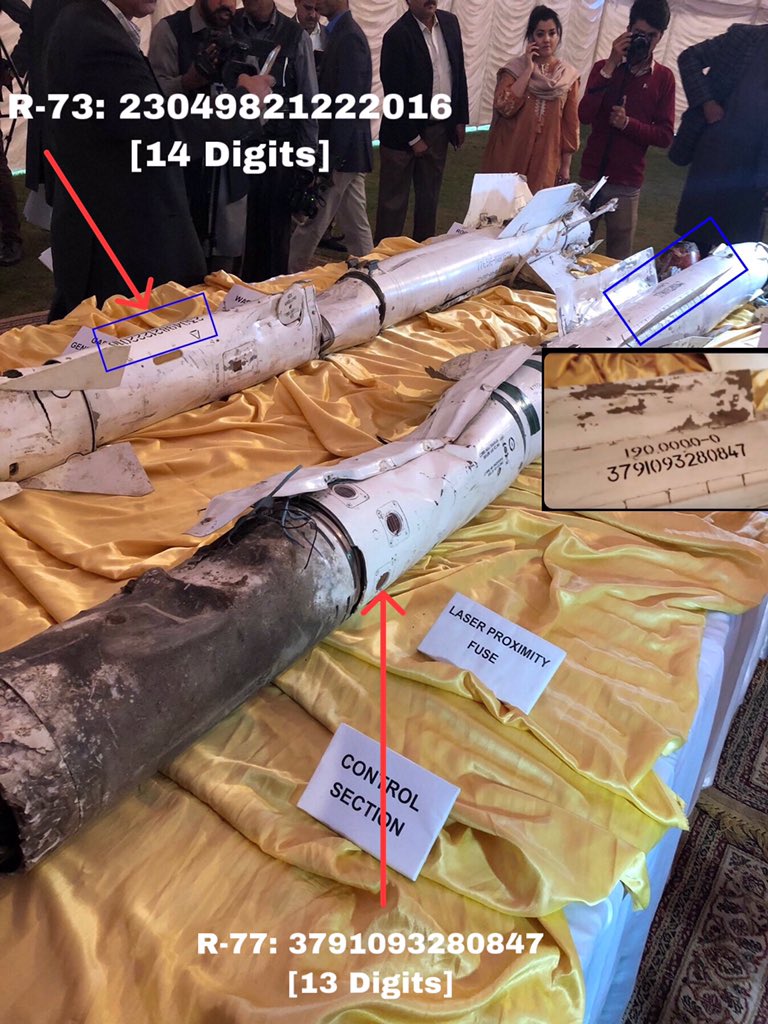 However the R-73E recovered from The Right Wing of Mig-21 Bis had serious complications when it was found that it carried a 14-digit serial number on its frame, as a genuine R-73E missile always carries a 13 Digit Serial number on its frame.