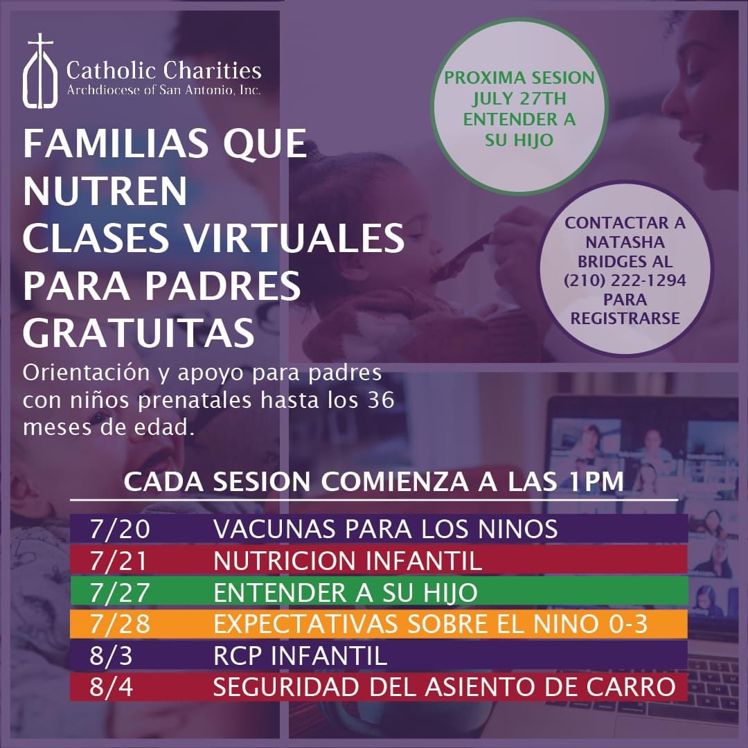 CathCharitiesSA's tweet photo. It's not too late to join in on a free, virtual, parenting class! We have three different classes happening on Monday for you to choose from. Contact Natasha Bridges to sign-up, today! #CCSAAlwaysServing https://t.co/LmBFypRx8Z