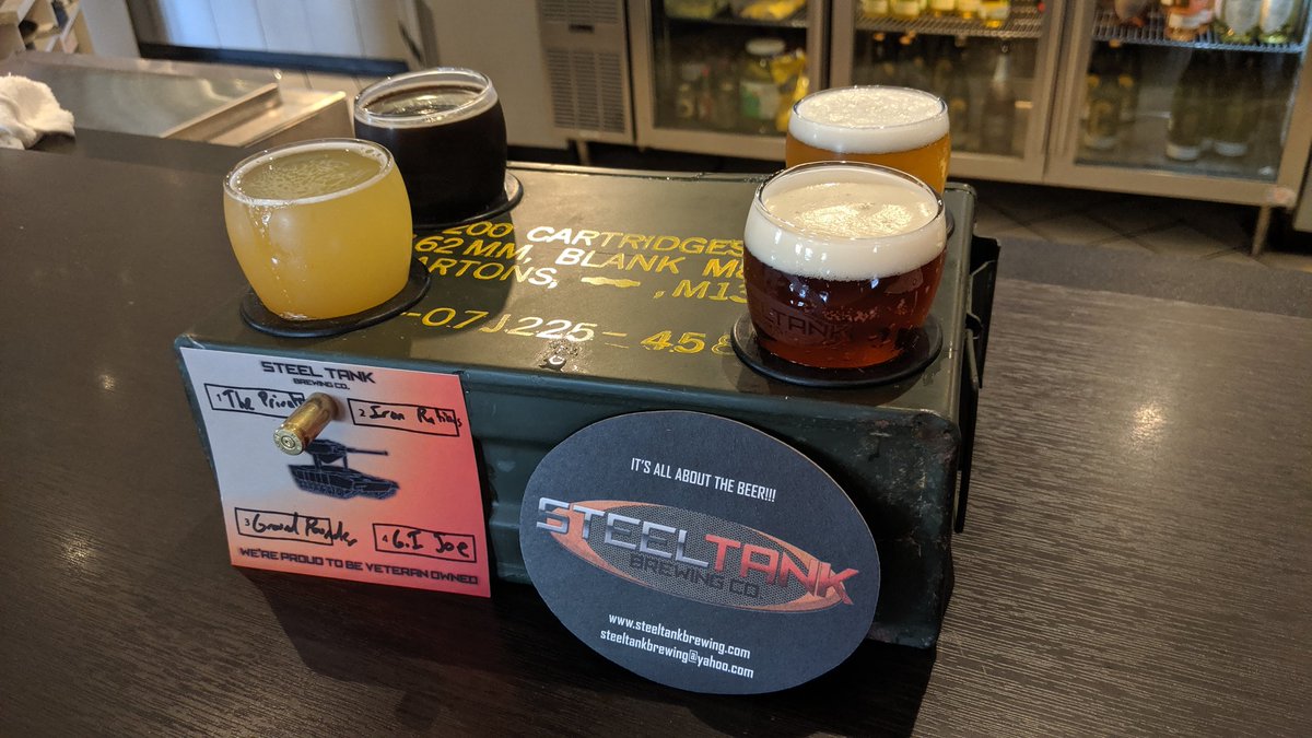 brewerytravels's tweet photo. Brewery 576: SteelTank Brewing. Oconomowoc, WI. Fav beer: The Bunker German Lager. They've been brewing for many years but just opened this location earlier in 2020. There's a strong military theme: the motorcycle in one corner, the dog tags on the tap handles, and the beer names https://t.co/ihnWUZvRwT