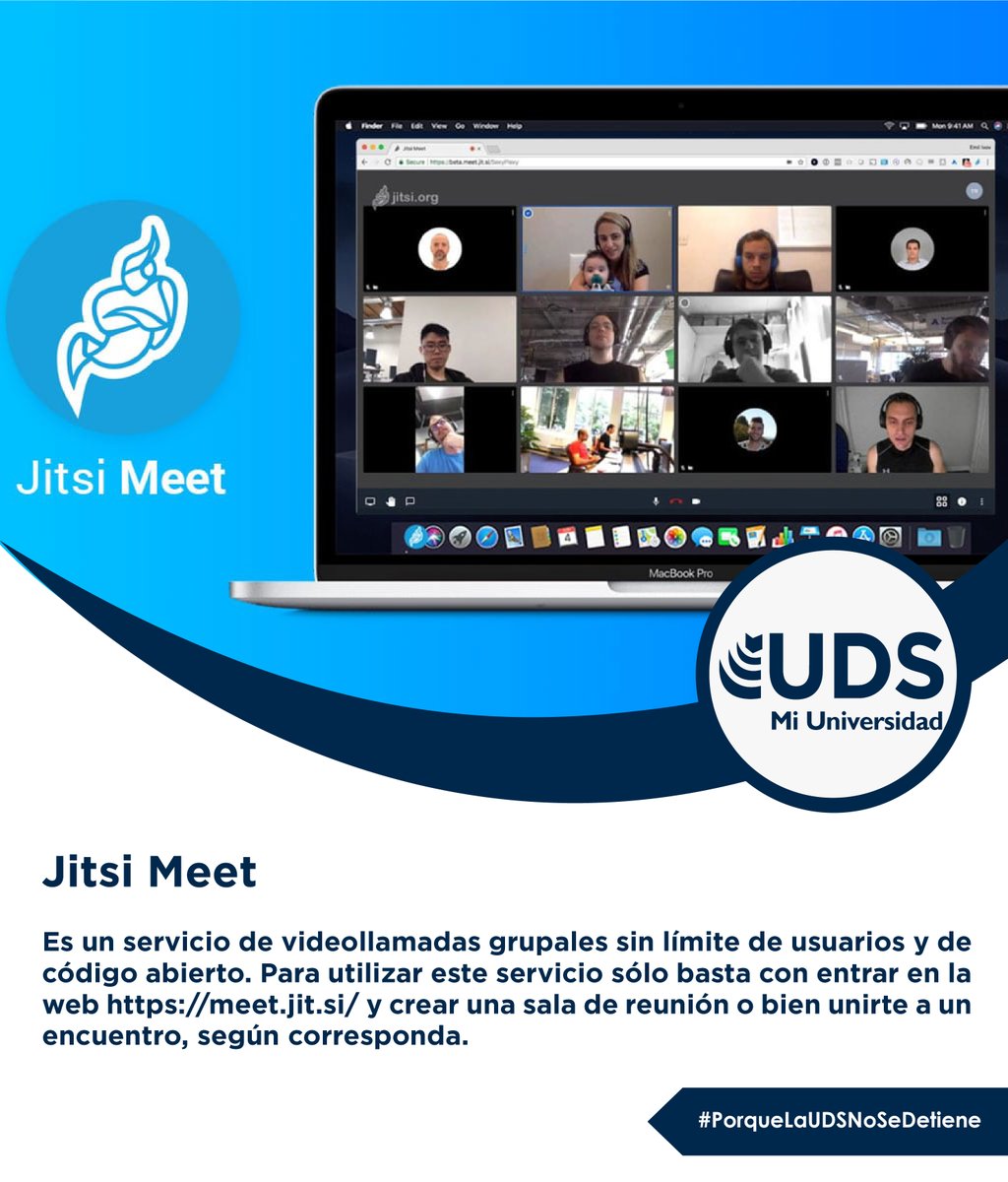 #PorqueLaUDSNoSeDetiene 🐾💙

Es un servicio de videollamadas grupales sin límite de usuarios y de código abierto, en el que se puede crear una sala de reunión o bien unirse a un encuentro, según corresponda. 💻🧑‍🏫

#UDSMiUniversidad #EducaciónVirtual