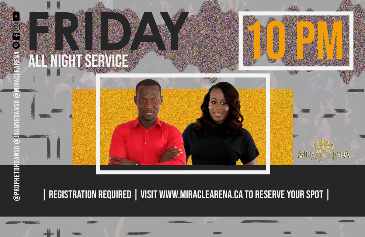 ProphetDrDanso's tweet photo. Join us tonight for our Friday All Night Service at 10pm EST at 20 Milvan Drive, Toronto.
You can also connect with us on Facebook and Periscope @prophetdrdanso and YouTube at Prophet Kofi Danso - Miracle Arena Canada
#FridayAllNight #MAFAN #PKD #Toronto #Prayer #Miracles https://t.co/IgQynSCN9N