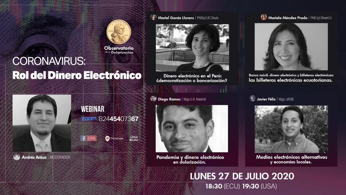 Acompáñenme esta tarde a explorar el futuro de la dolarización ecuatoriana  El dinero electrónico fue remplazado por @Lenin quien va a pagar atrasos  con certificados desmaterializados Cuál es el rol de la