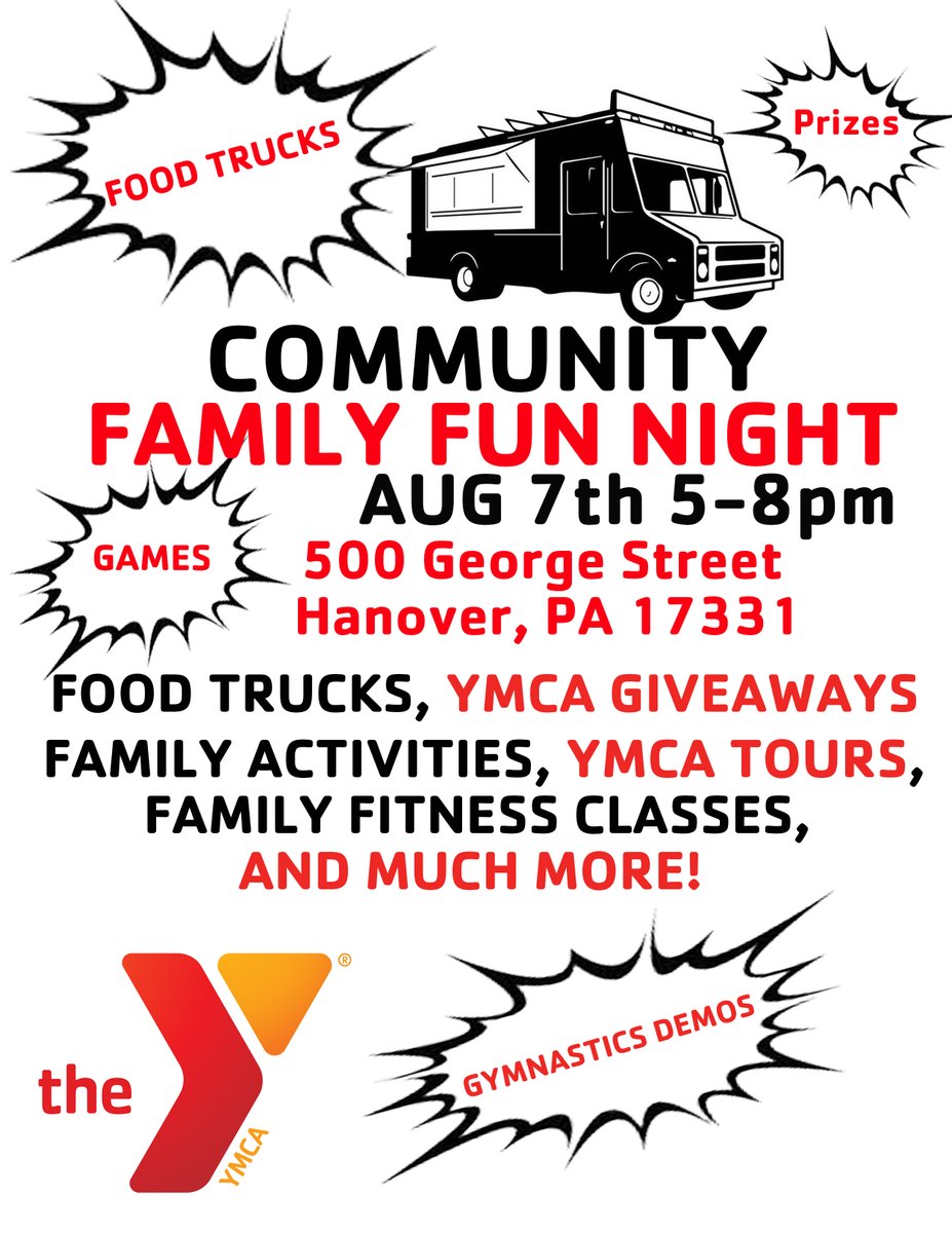 HanoverYMCA's tweet photo. CHECK THIS OUT!! 
Community Family Fun Night at the Hanover YMCA North location.  You do not have to be a member to attend this event! Come see what the YMCA has to offer for the whole family! COMMUNITY, FAMILY, FOOD, and FUN is what this event is about! #WhytheY #YMCASTRONG https://t.co/ZXTjMBhPpS