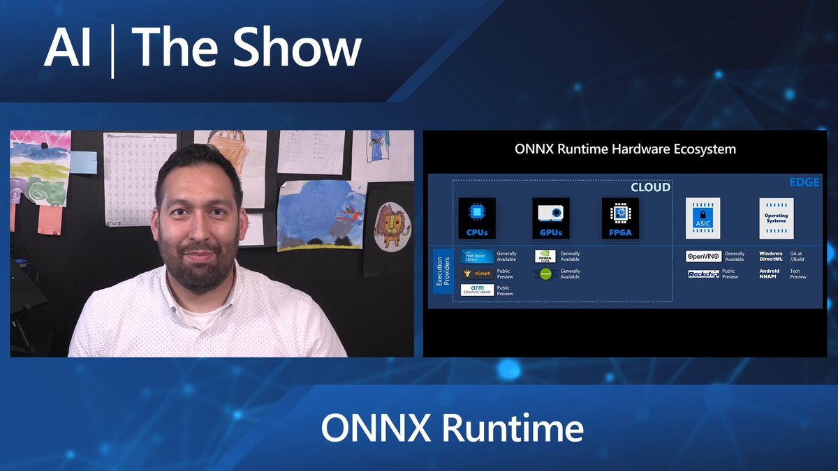 Text: "AI The Show: ONNX Runtime" side by side image of host and screen share of his computer.